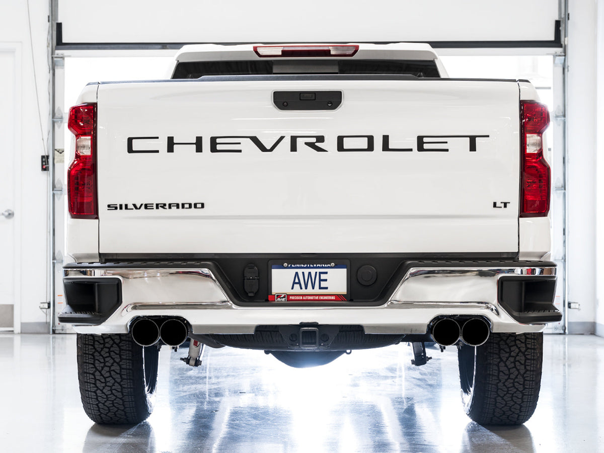 AWE 4th Gen GM 1500 5.3L 0FG Catback Dual Side Exit (Flat Bumper) - Chrome Tips