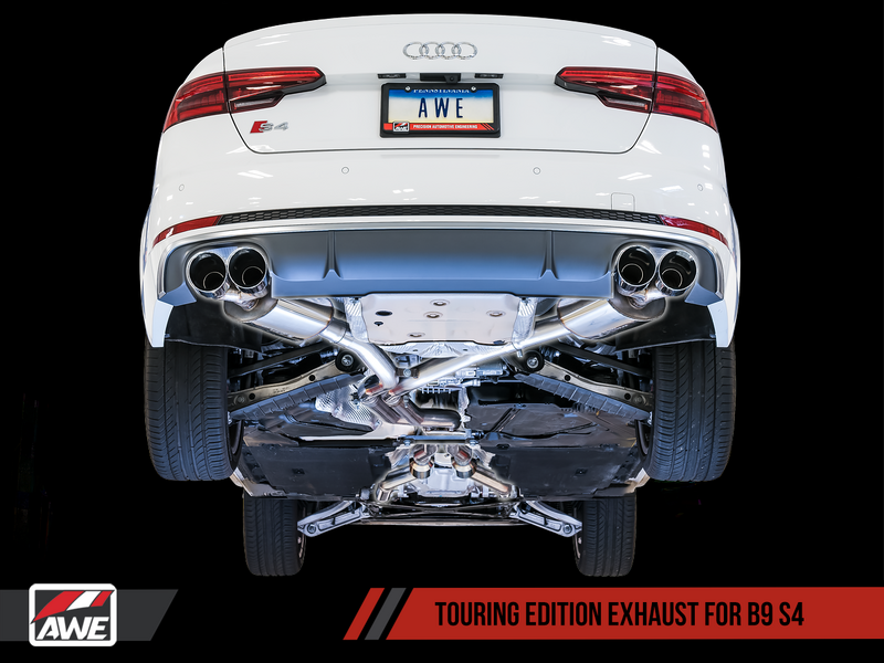 AWE Audi B9 S4 Touring Edition Exhaust - Non-Resonated (Silver 102mm Tips)