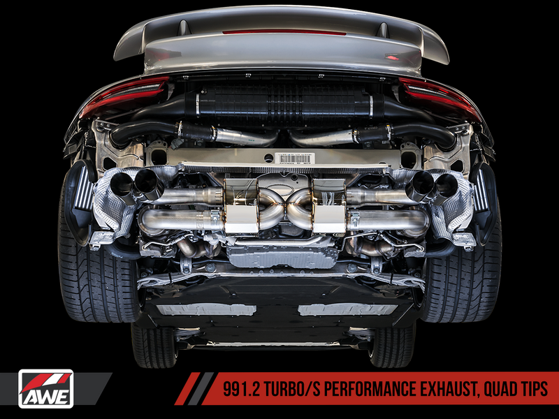 AWE Performance Exhaust and High-Flow Cat Sections for Porsche 991.2 Turbo - Stock Tips