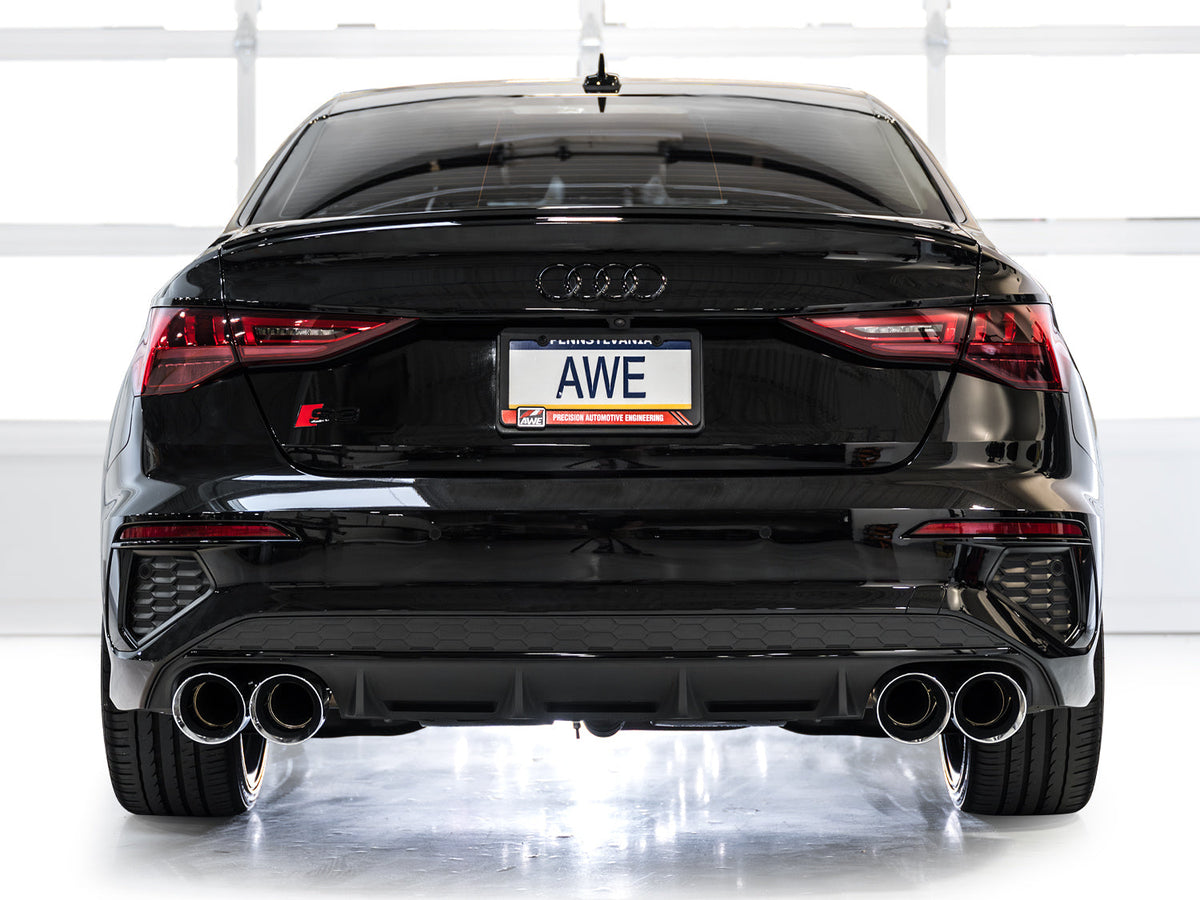 AWE Track Edition Cat Back Exhaust Chrome Silver Tips for Audi S3 Premium 2022-2024