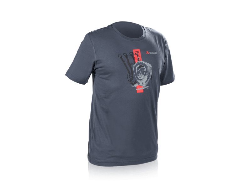 Akrapovic Mens T-Shirt - Red Strip - Blue/Grey 3XL