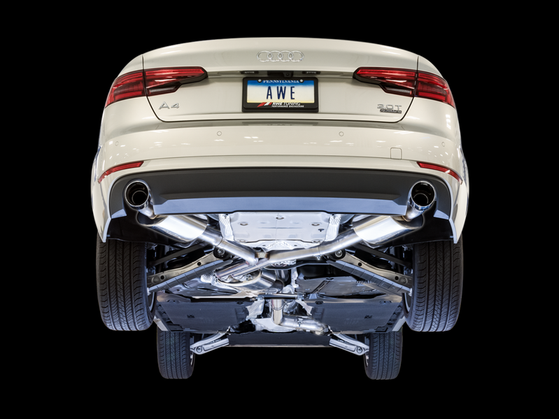AWE Audi B9 A4 Touring Edition Exhaust Dual Outlet - Chrome Silver Tips (Includes DP)