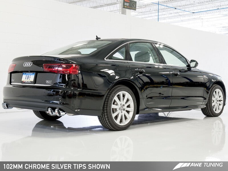 AWE Audi C7.5 A6 3.0T Touring Edition Exhaust - Quad Outlet Chrome Silver Tips
