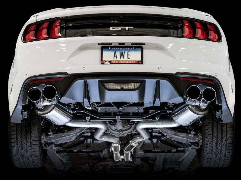 AWE 2018+ Ford Mustang GT (S550) Cat-back Exhaust - Touring Edition (Quad Chrome Silver Tips)